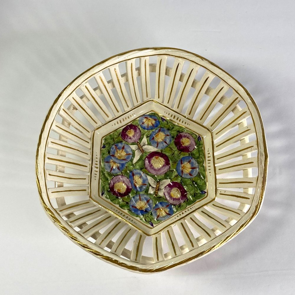 Dresden China Bowl Floral and Butterfly Pattern in Center
